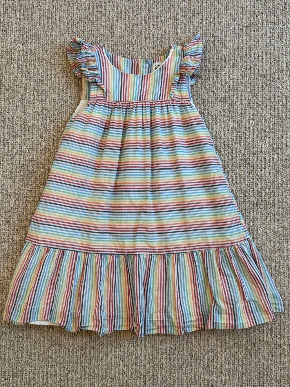 Rainbow Striped Ruffle Sleeve Dress - 4T
